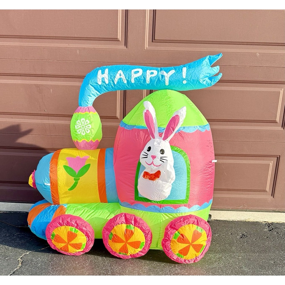 Inflatable Easter Bunny On Train Happy Easter 3.5' Foot Tall Rabbit NEW!